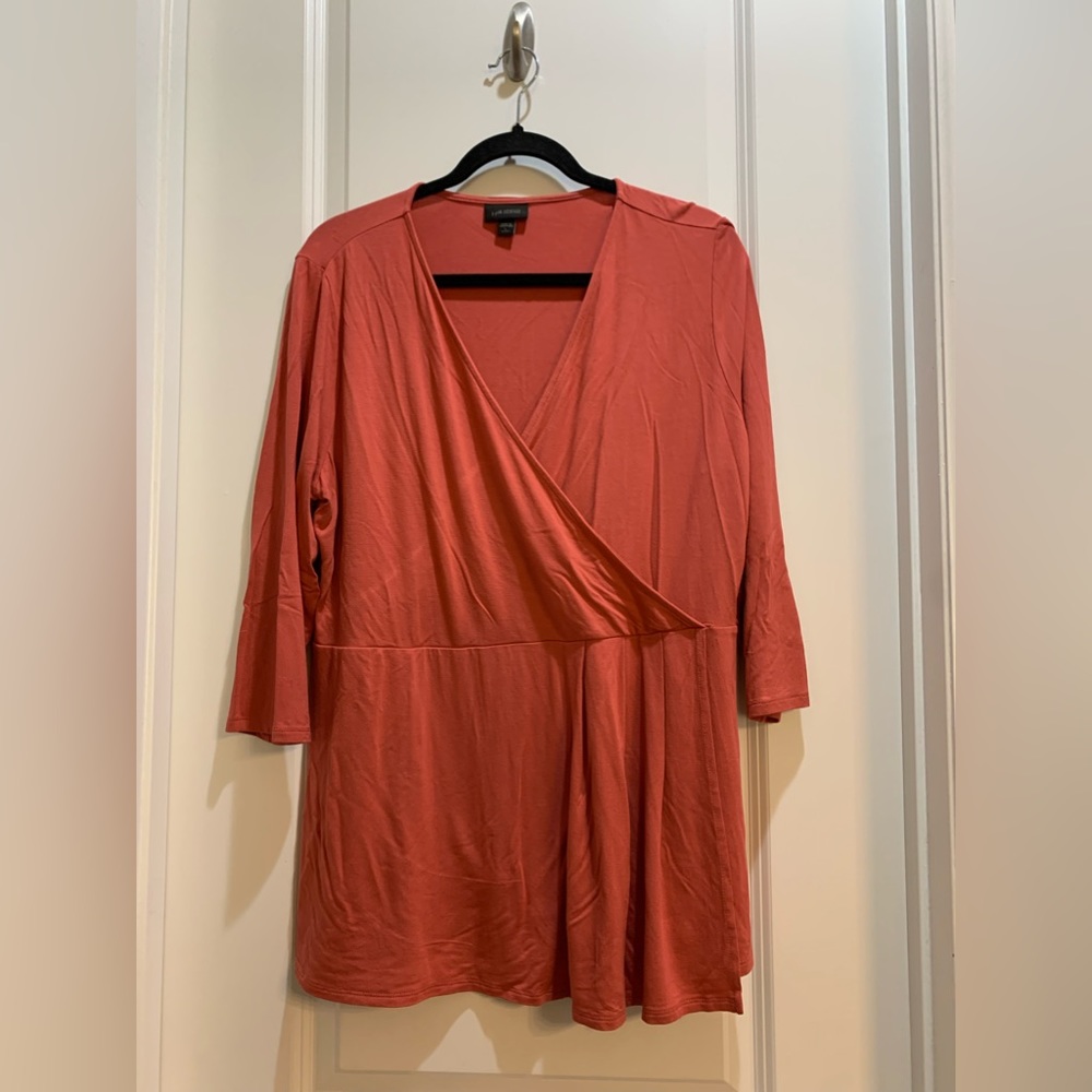 J Jill Wearever Collection Faux Wrap Top Rust 3/4 SLeeve Large Petite